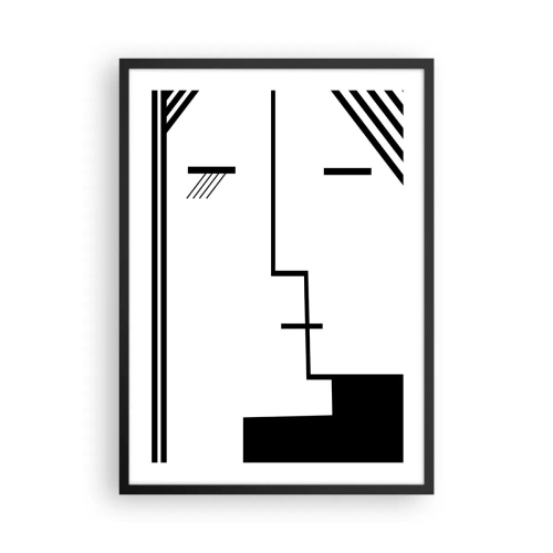 Poster in een zwarte lijst - Een minimalistisch, abstract gezicht in zwart-witstijl. - 50x70cm - Alleen maar een kus - Moderne wanddecoratie voor woonkamer en slaapkamer ARTTOR