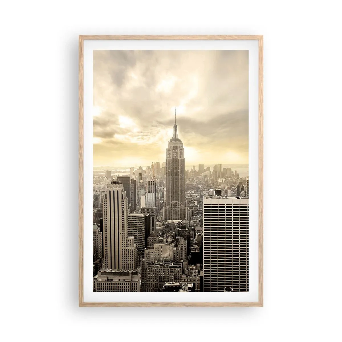 Een poster in een licht eiken lijst - New York geweven van grijs - 61x91 cm