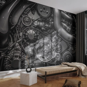 Fotobehang Premium Canvas - De poëzie van mechanica - Motor, Monteur, Metaal - 350x256 cm