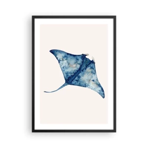Poster in een zwarte lijst - Tekening van een pijlstaartrog in tinten blauw - 50x70cm - Leven in blauw - Moderne wanddecoratie voor woonkamer en slaapkamer ARTTOR