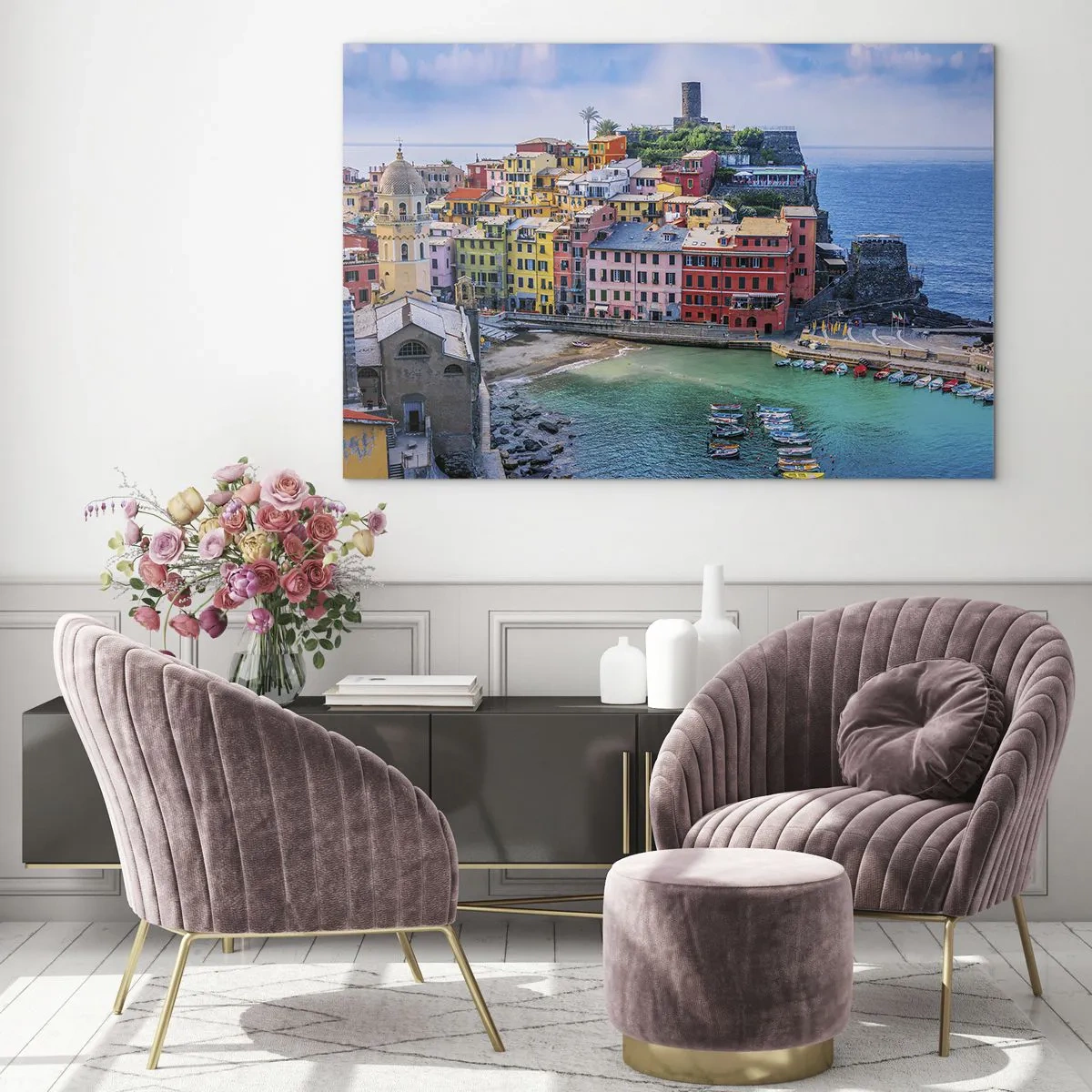 Schilderen op glas - Mediterrane magische stad - 120x80 cm