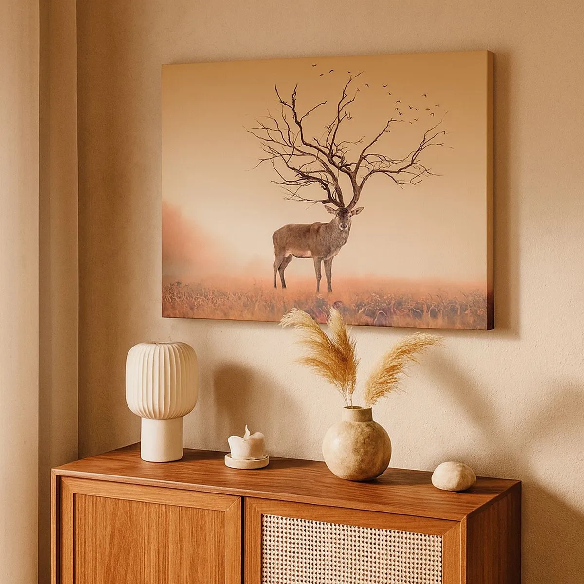Schilderen op canvas - Een mooie afbeelding van een hert met takken in plaats van geweien - 70x50cm - Prajelen - de eeuwige geest van het bos - Moderne wanddecoratie voor woonkamer en slaapkamer ARTTOR