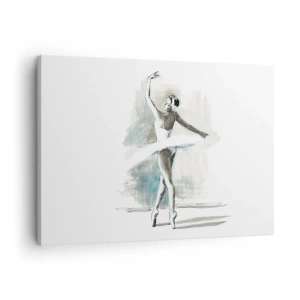Schilderen op canvas - Een balletdanseres in een ballethouding tegen een achtergrond van delicate aquareltinten. - 70x50cm - Betoverd in een zwaan - Moderne wanddecoratie voor woonkamer en slaapkamer ARTTOR