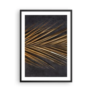 Poster in een zwarte lijst - Gouden bladeren op een donkere achtergrond - 50x70cm - Het goud van de tropen - Moderne wanddecoratie voor woonkamer en slaapkamer ARTTOR