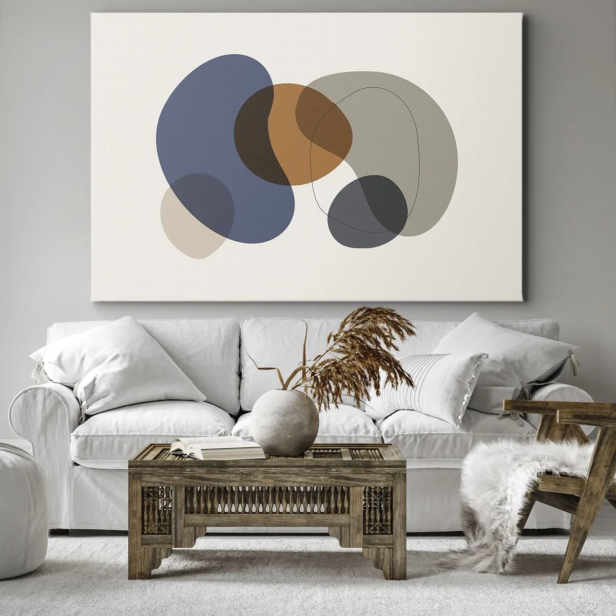Schilderen op canvas - Abstracte kleurrijke vormen in tinten blauw en bruin - 70x50cm - Kleur druppels - Moderne wanddecoratie voor woonkamer en slaapkamer ARTTOR
