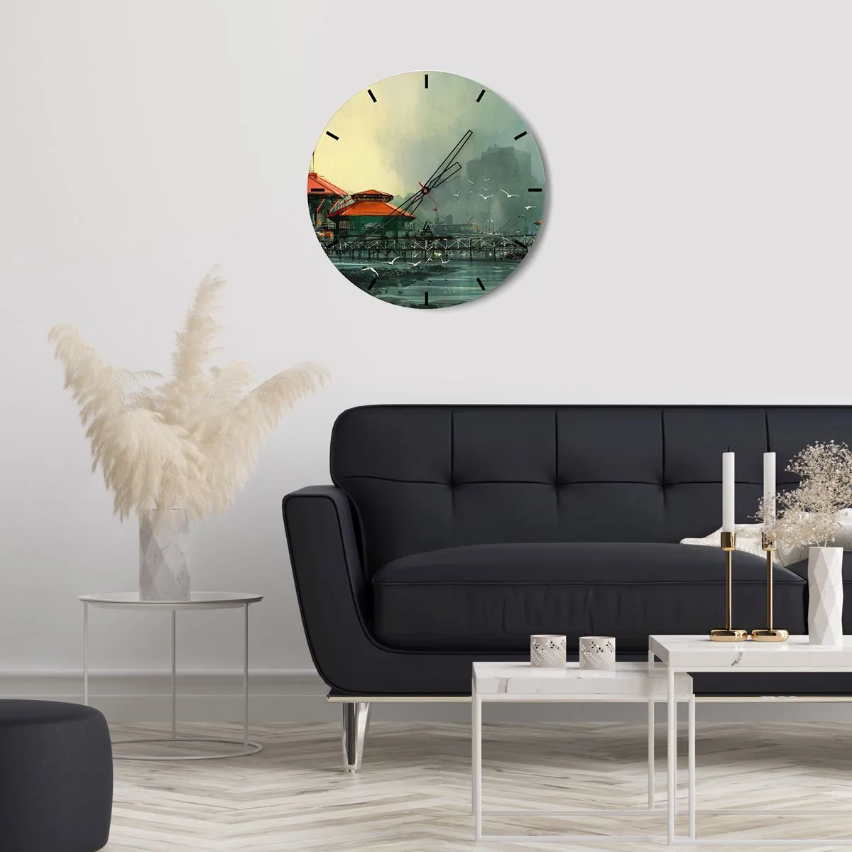 Wandklok - Klok - Een zonnige dag in de haven - 40x40 cm