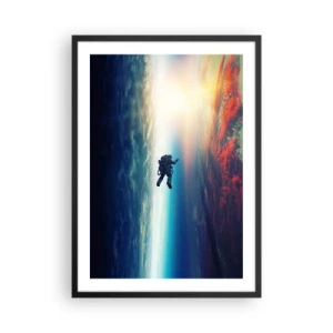 Poster in een zwarte lijst - Astronaut in de ruimte met de aarde en de zon op de achtergrond - 50x70cm - Ga het universum tegemoet - Moderne wanddecoratie voor woonkamer en slaapkamer ARTTOR