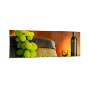 Schilderen op glas - Stilleven met een fles wijn en een tros druiven - 90x30 cm