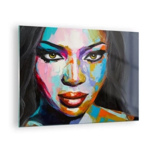 Schilderen op glas - Een kleurrijk portret van een vrouw in een kenmerkende stijl - 70x50cm - Het is onmogelijk om je ogen af 