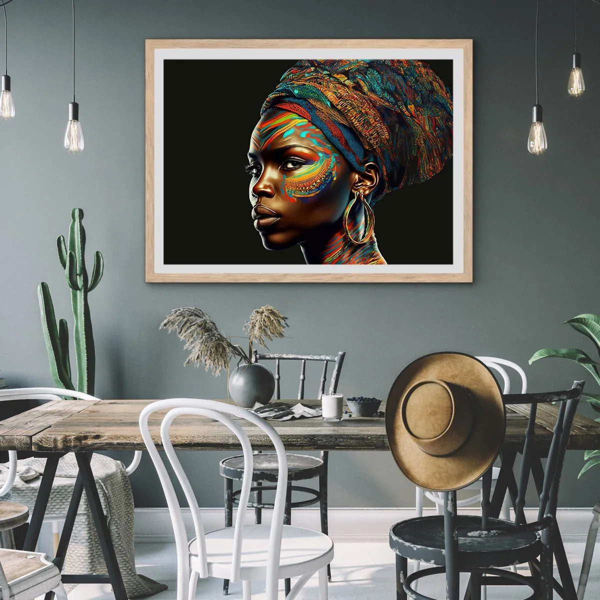 Een poster in een licht eiken lijst - Afrikaanse koningin - 40x30 cm