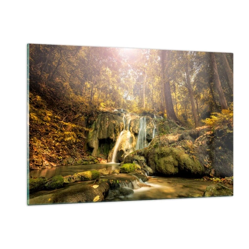Schilderen op glas - Boscascade in het groen - 120x80 cm