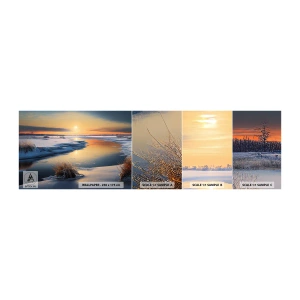 Fotobehang Monster Zelfklevend Deluxe Sticker - Winterse zonsondergang - Winter, Rivier, Landschap - 100x30 cm