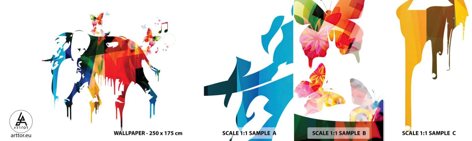 Fotobehang Staaltje Standard Eco - Iedereen kan dansen - Abstractie, Olifant, Vlinder - 100x30 cm