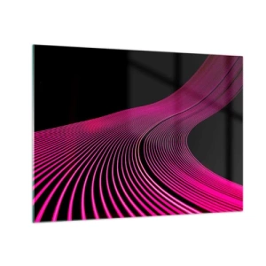 Schilderen op glas - Roze lichtlijnen op een zwarte achtergrond - 70x50cm - Avenue van licht - Moderne wanddecoratie voor woonkamer en slaapkamer ARTTOR
