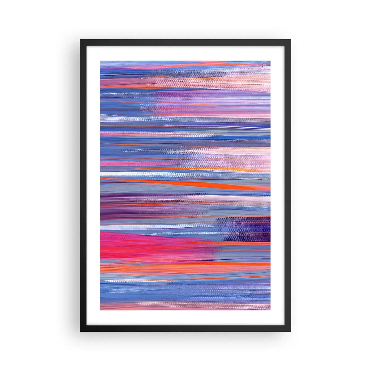Poster in een zwarte lijst - Abstracte horizontale lijnen in tinten blauw en roze - 50x70cm - Opgang naar de regenboog - Moderne wanddecoratie voor woonkamer en slaapkamer ARTTOR