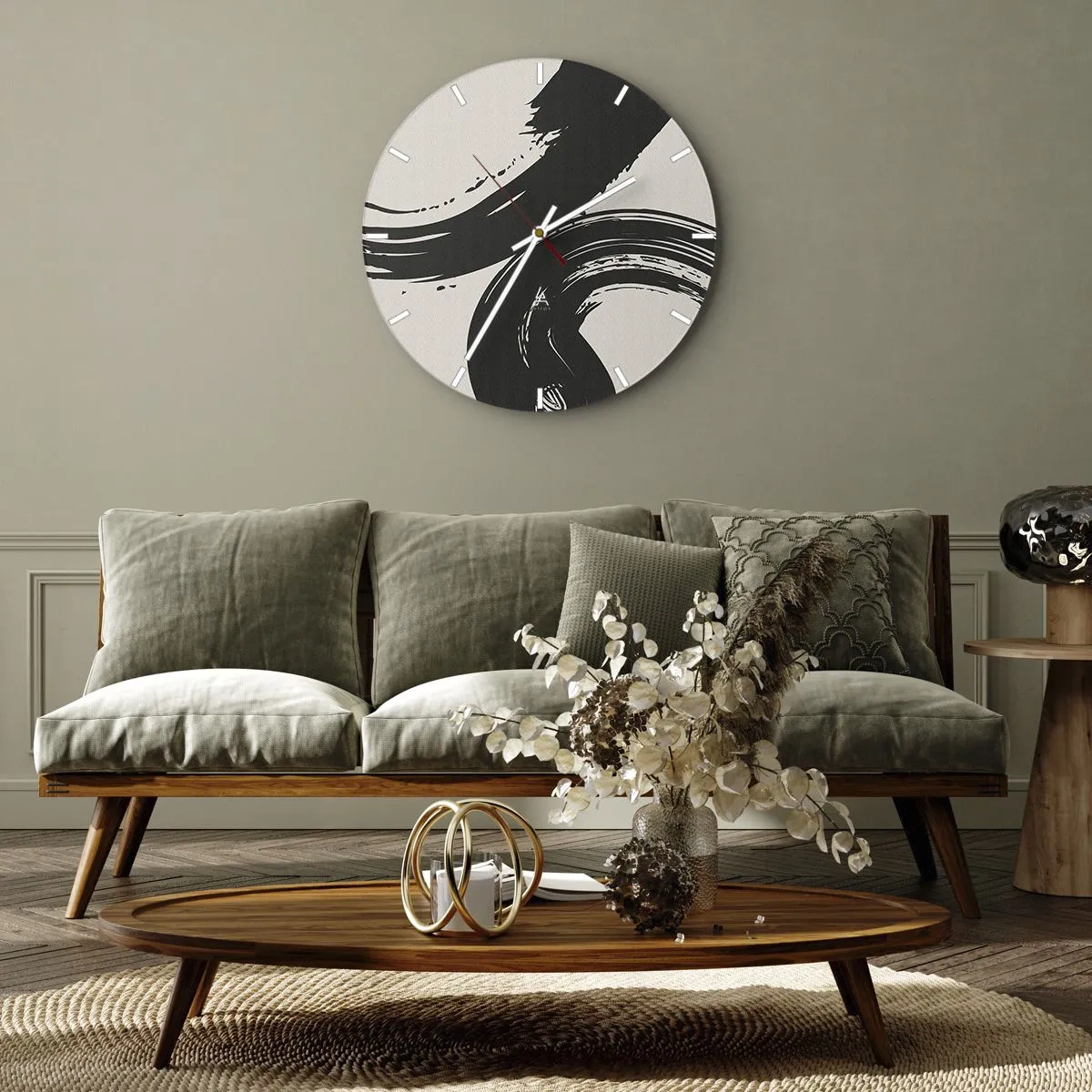 Wandklok - Klok - Zwarte vegende strepen op een lichte achtergrond - 30x30cm - Vegend en cirkevormig - Moderne wanddecoratie voor woonkamer, keuken en slaapkamer ARTTOR