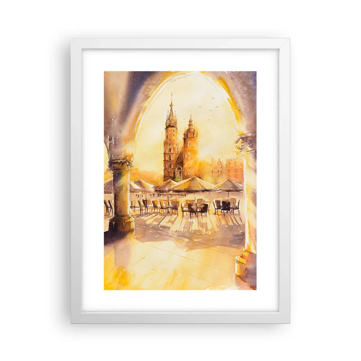 Poster in een witte lijst - Zonsopgang boven het marktplein van Krakau - 30x40 cm