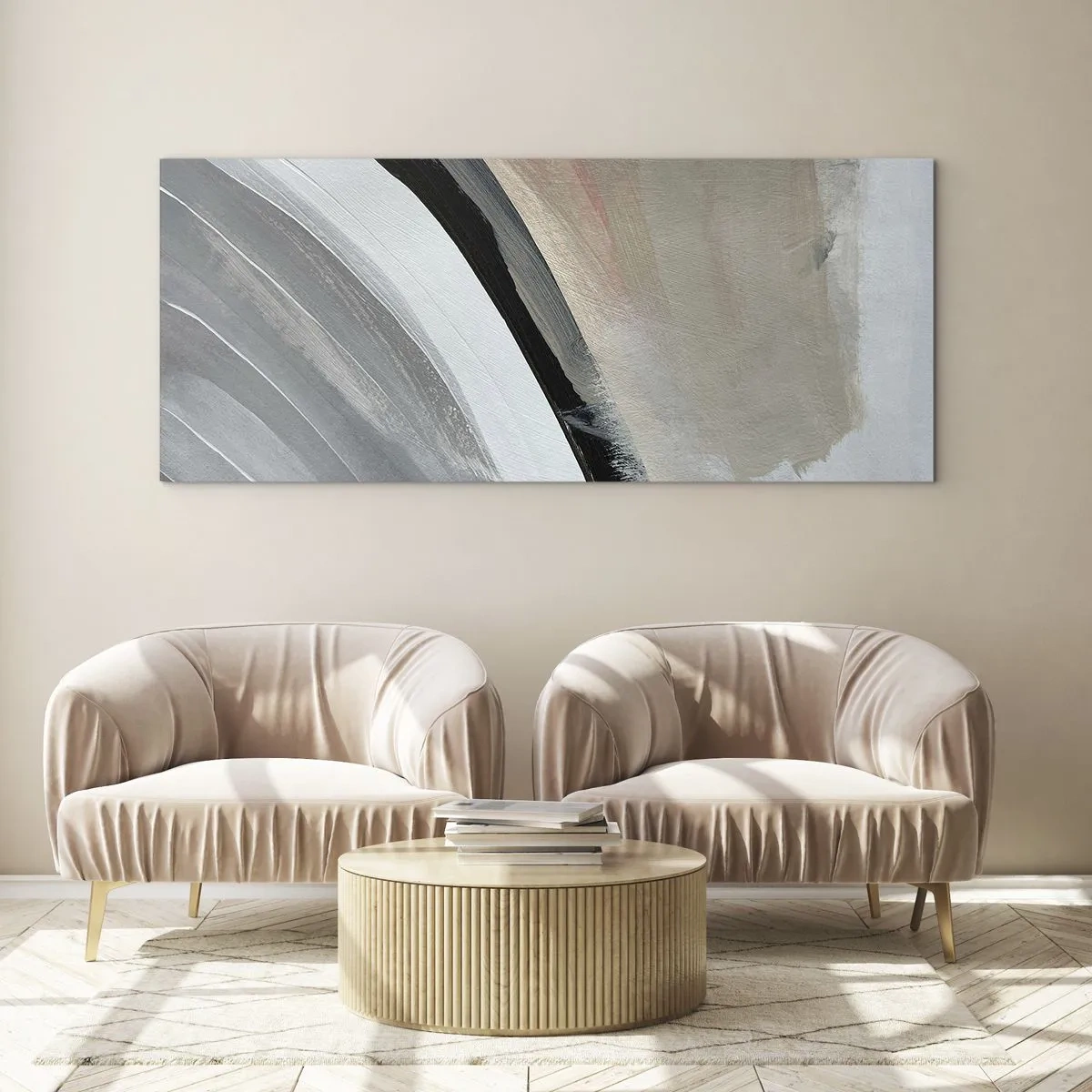 Schilderen op glas - Compositie: boog van zwart en grijs - 100x40 cm