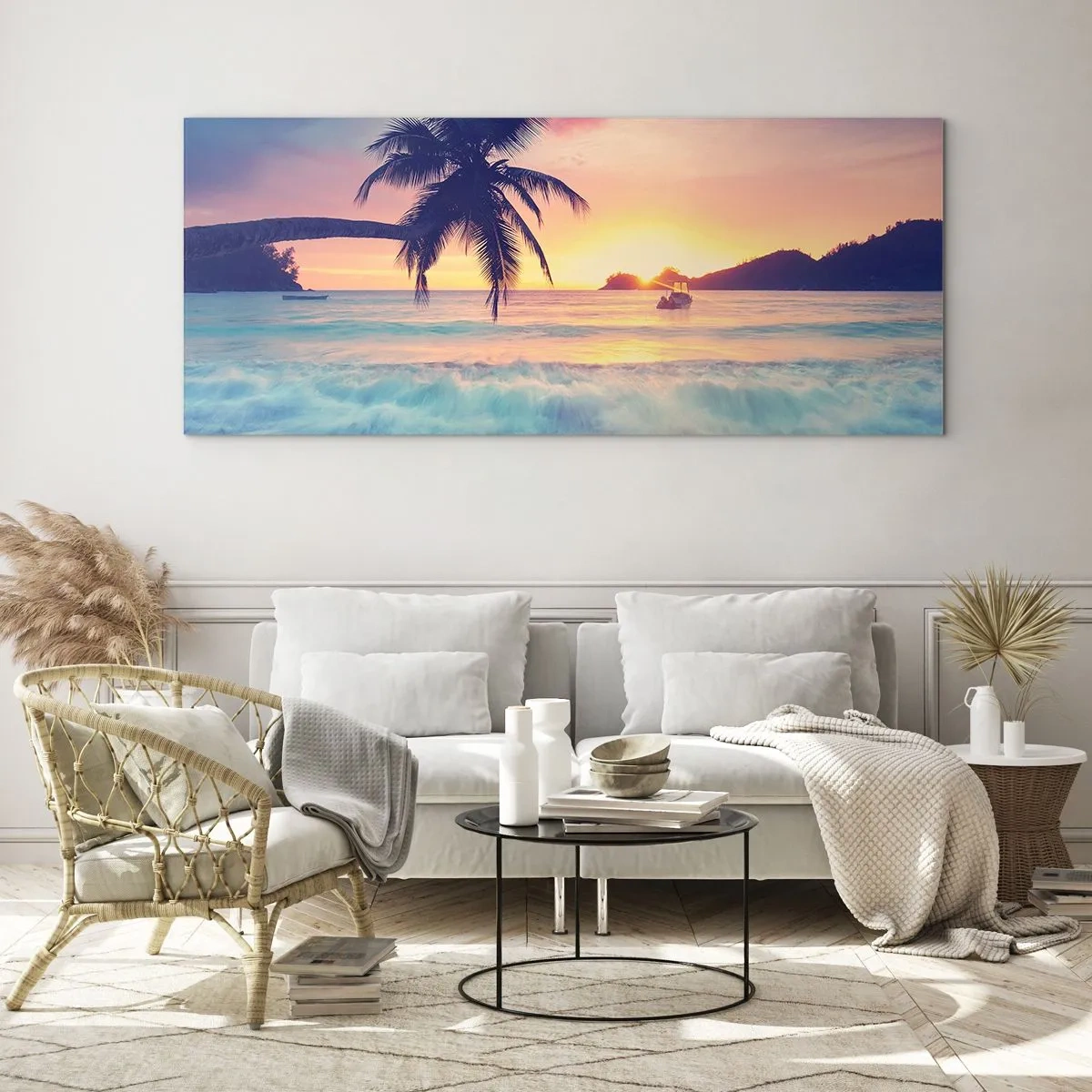 Schilderen op glas - Een avond aan de baai - 160x50 cm