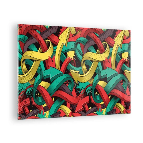 Schilderen op glas - Kleurrijke abstractie met dynamische pijlen en beweging - 70x50cm - Welke weg naar het doel? - Moderne wanddecoratie voor woonkamer en slaapkamer ARTTOR