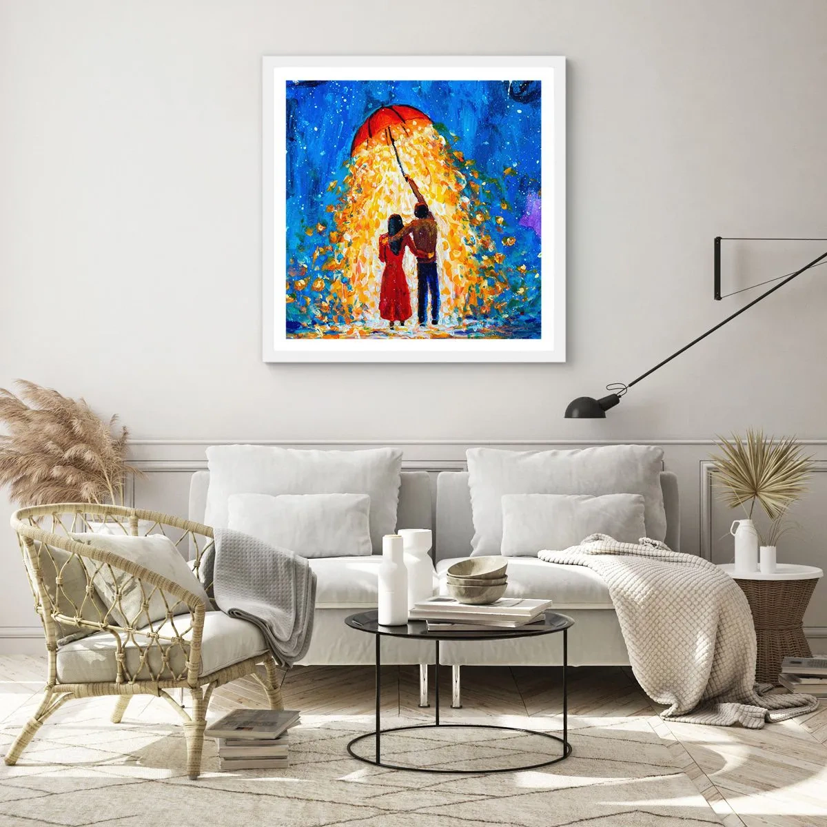 Poster in een witte lijst - De magie van een regenachtige avond? - 60x60 cm