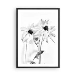 Poster in een zwarte lijst - Zwart-witte bloemen in minimalistische stijl op een lichte achtergrond - 50x70cm - Niemand wil alleen zijn - Moderne wanddecoratie voor woonkamer en slaapkamer ARTTOR