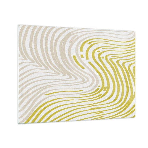 Schilderen op glas - Organische lijnen in tinten beige en limoen op een witte achtergrond - 70x50cm - Een compositie met een zachte buiging - Moderne wanddecoratie voor woonkamer en slaapkamer ARTTOR