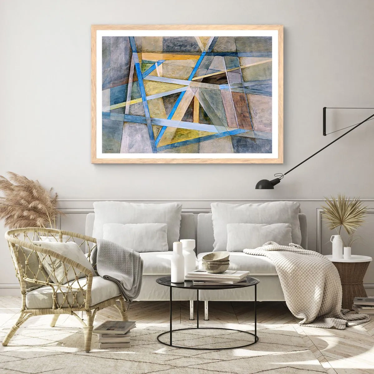 Een poster in een licht eiken lijst - Recht of diagonaal? - 91x61 cm