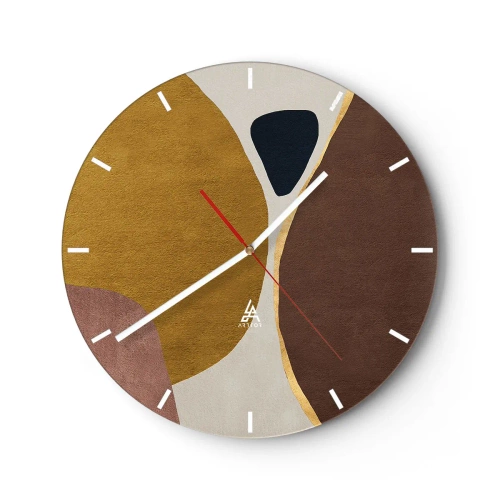 Wandklok - Klok - Abstracte vormen in tinten bruin, beige en goud - 30x30cm - Abstractie – een plek in de ruimte - Moderne wanddecoratie voor woonkamer, keuken en slaapkamer ARTTOR