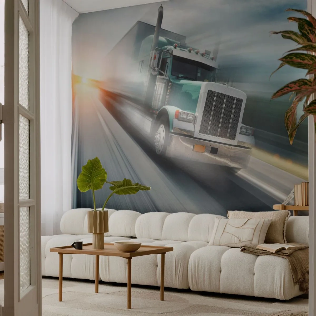 Fotobehang Premium Sand - De Amerikaanse reus in haast - Vrachtauto, Automobiel, Vervoer - 150x105 cm