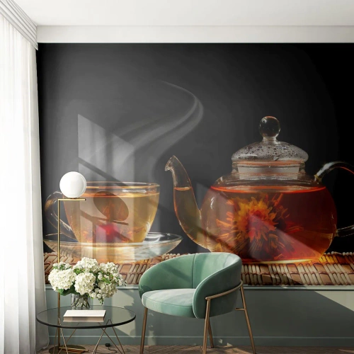 Fotobehang Standard Eco - De magie en kunst van het theezetten - Thee, Theepot, Theekopje - 350x256 cm