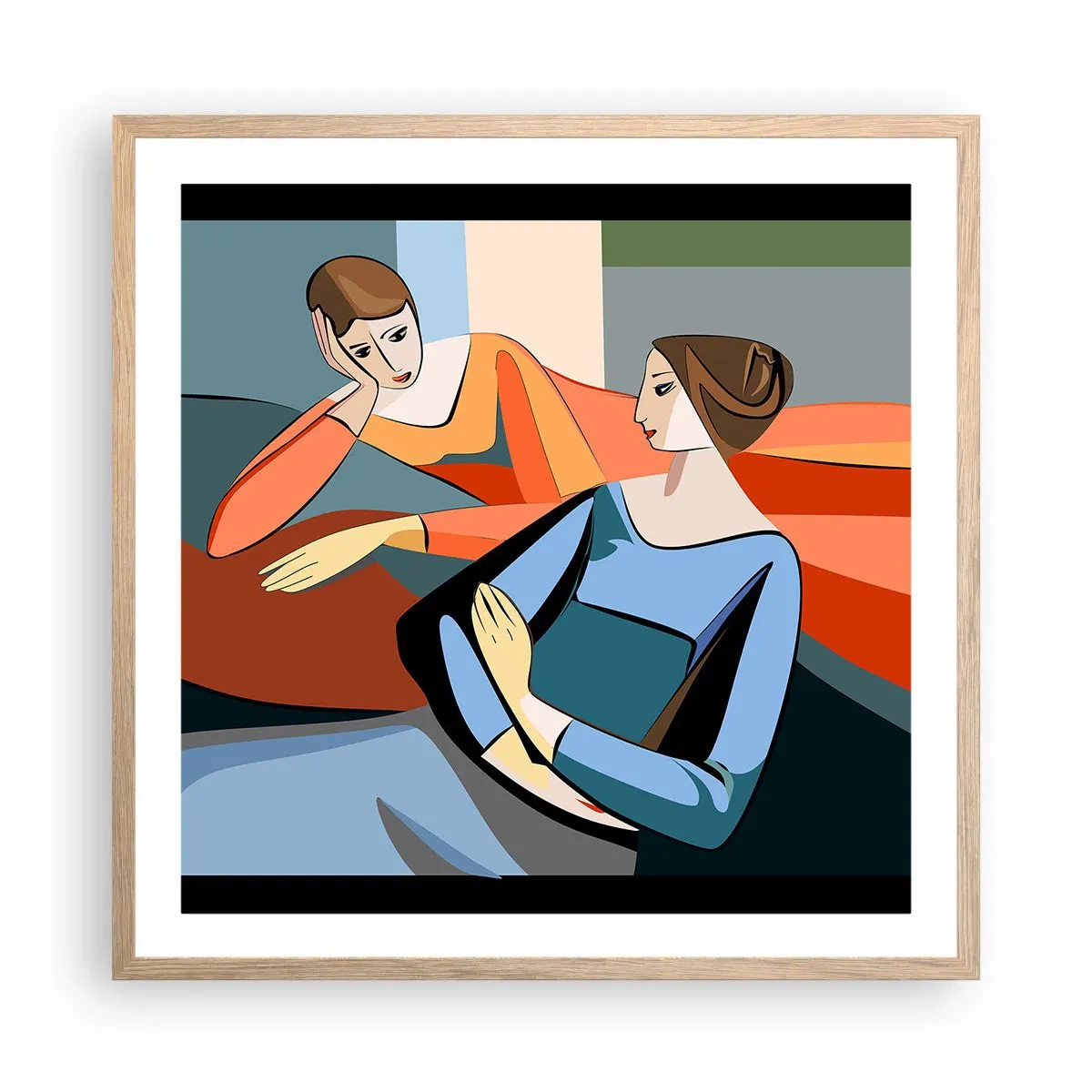Een poster in een licht eiken lijst - Een moment van vertrouwen - 60x60 cm