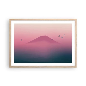 Een poster in een licht eiken lijst - Wandelaars boven de wolken - 70x50 cm