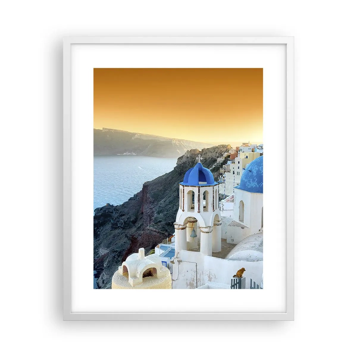Poster in een witte lijst - Santorini - genesteld tegen de rotsen - 40x50 cm