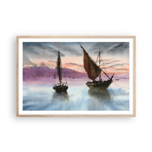 Een poster in een licht eiken lijst - Avond in de haven - 91x61 cm