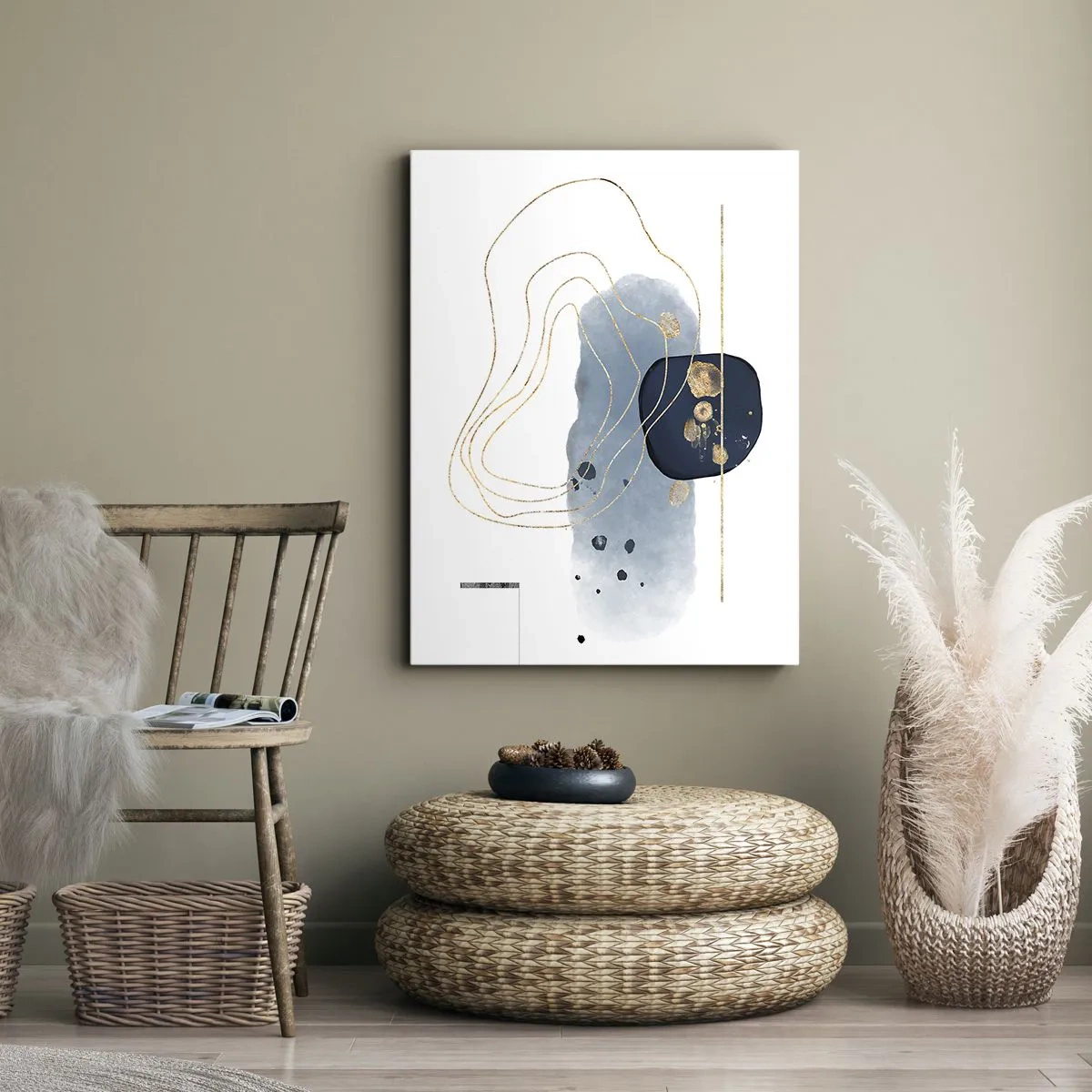 Schilderen op canvas - Blauw en goud fantasie - 65x120 cm