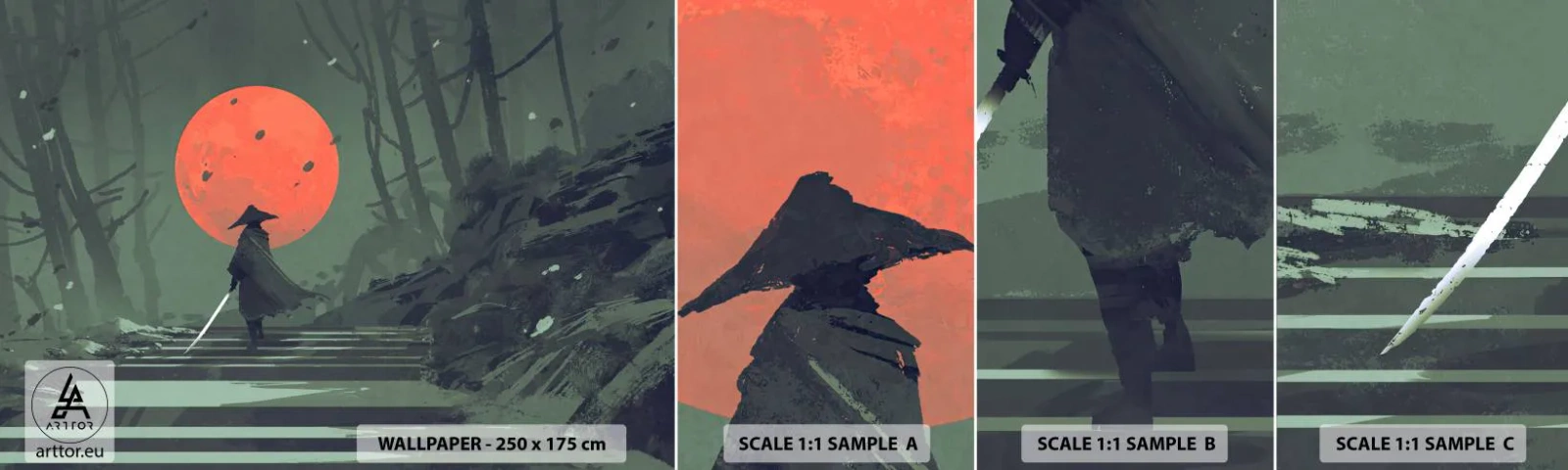 Fotobehang Monster Zelfklevend Deluxe Sticker - Rode maan krijger - Abstractie, Fantasie, Strijder - 100x30 cm