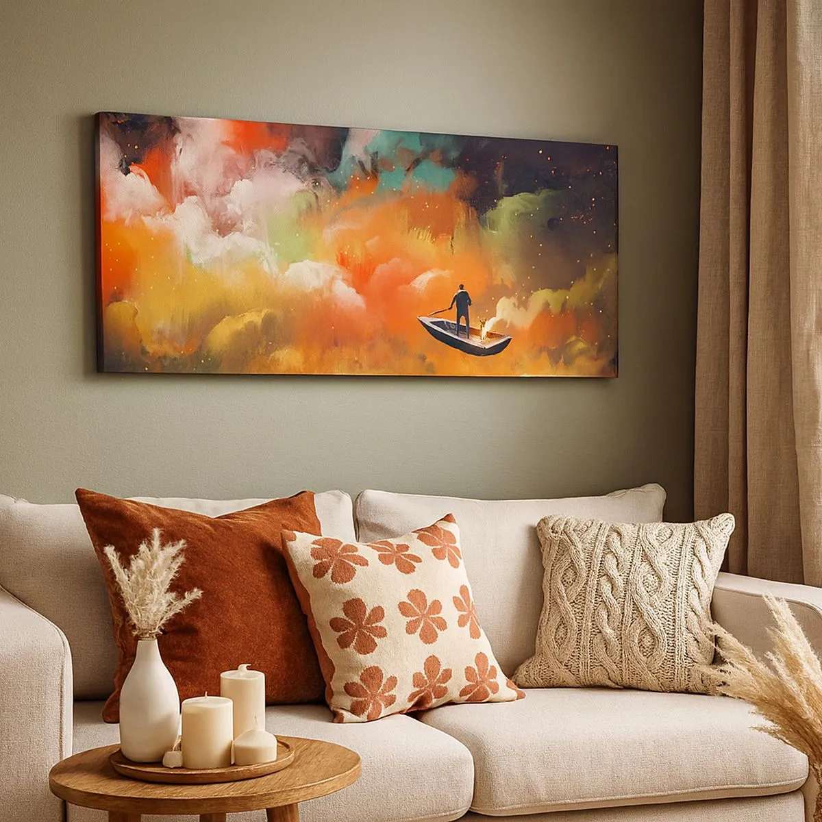 Schilderen op canvas - Met de boot door de sterrenstelsel - 100x40 cm