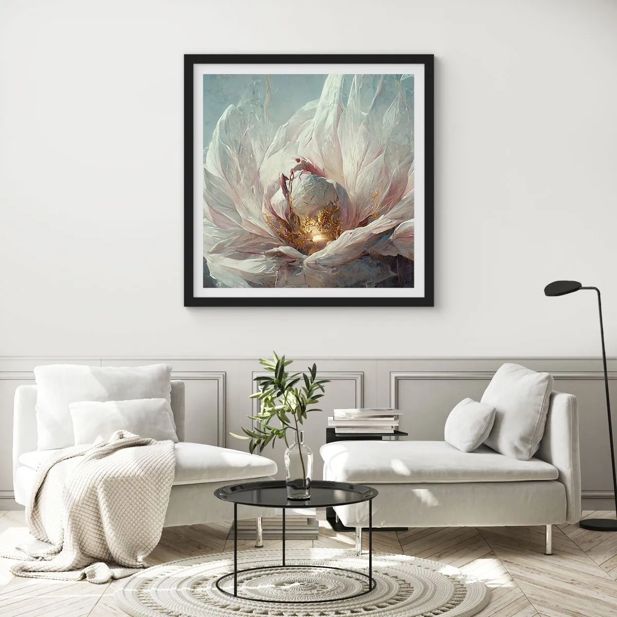 Poster in een zwarte lijst - Hij bloeit eens in de honderd jaar - 40x40 cm