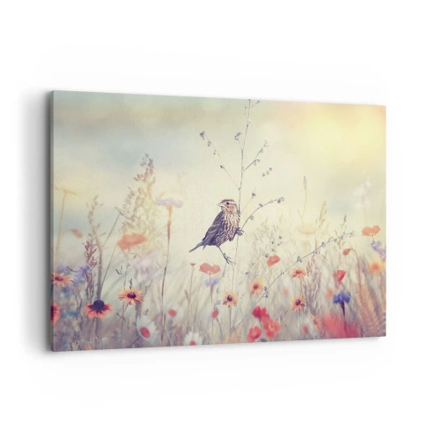 Schilderen op canvas - Vogelportret met een weiland op de achtergrond - 100x70 cm