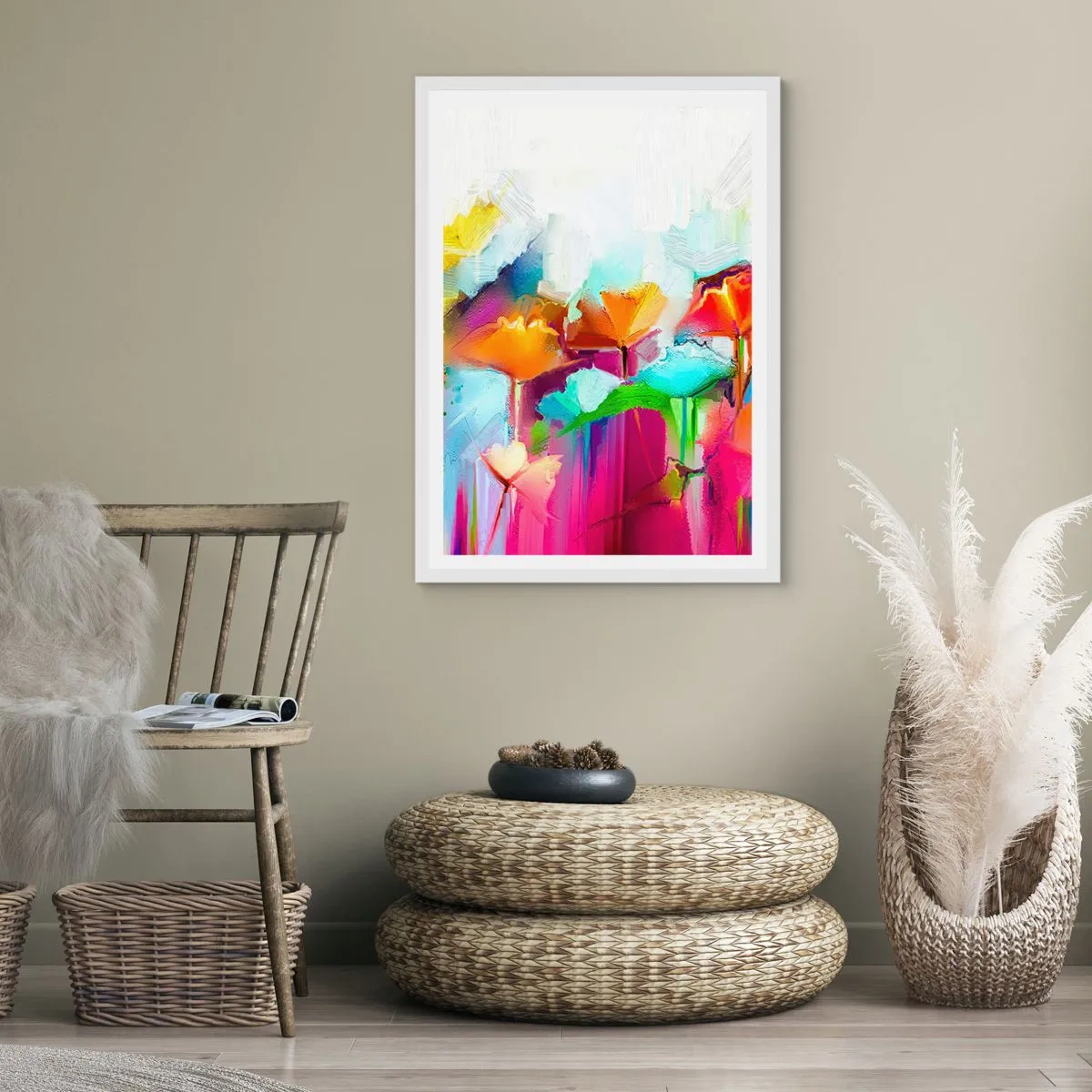 Poster in een witte lijst - De regenboog is tot bloei gekomen - 70x100 cm