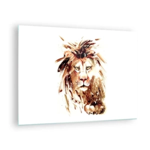 Schilderen op glas - Aquarelportret van een leeuw op een witte achtergrond - 70x50cm - Kracht en waardigheid - Moderne wanddecoratie voor woonkamer en slaapkamer ARTTOR