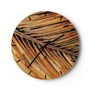 Wandklok - Klok - Een close-up van een gedroogd, goudkleurig palmblad. - 30x30cm - Kokos goud - Moderne wanddecoratie voor woonkamer, keuken en slaapkamer ARTTOR