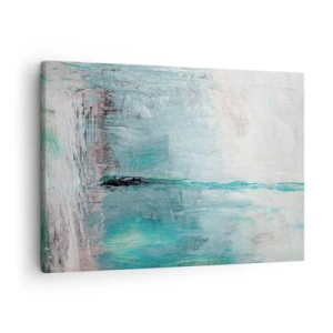 Schilderen op canvas - Abstractie in tinten turquoise en grijs - 70x50cm - Horizontaal in blauw - Moderne wanddecoratie voor woonkamer en slaapkamer ARTTOR
