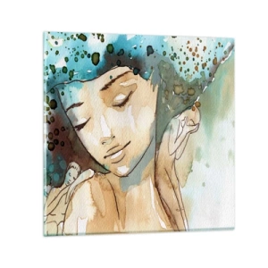 Schilderen op glas - Dame in het blauw - 40x40 cm