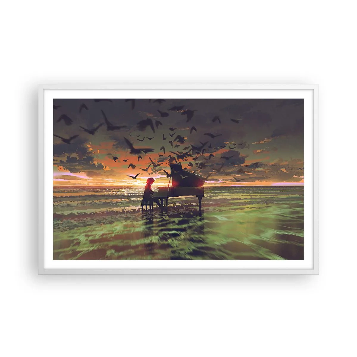 Poster in een witte lijst - Concert voor piano en golven - 91x61 cm