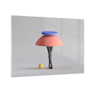 Schilderen op glas - Een surrealistisch figuur gemaakt van geometrische vormen en benen - 70x50cm - Surrealistische compositie - Moderne wanddecoratie voor woonkamer en slaapkamer ARTTOR