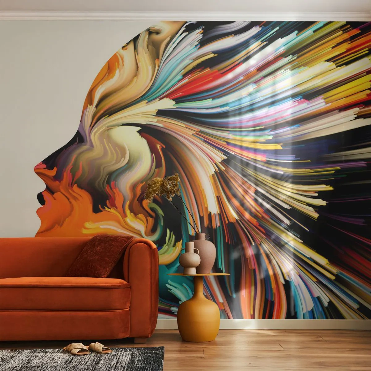 Zelfklevend Fotobehang Deluxe Sticker - Een explosie van verbeelding - Abstractie, Vrouw, Grafisch - 250x175 cm