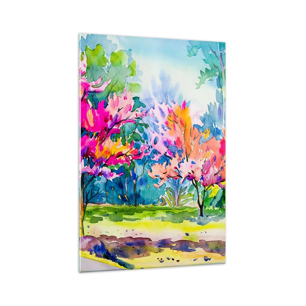 Schilderen op glas - Regenboogtuin in het lentelicht - 70x100 cm