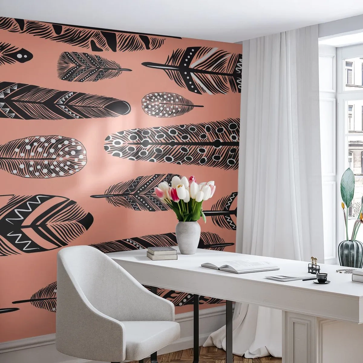 Fotobehang Premium Sand - Indiase collectie - Abstractie, Veren, Boho - 200x140 cm